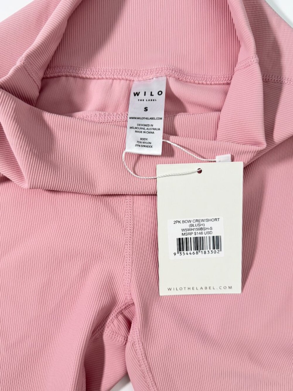 WILO THE LABEL Pilates Bow Crew & Shorts Blush Small NWT 2-Piece Lounge Set - Picture 10 of 11